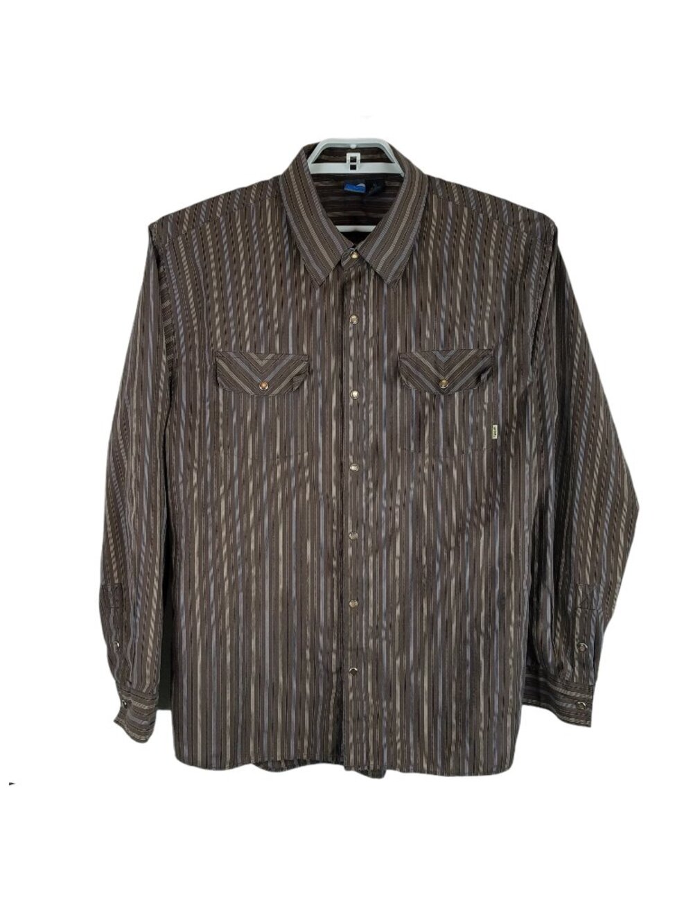 Mens Western Shirt Pearl Snaps Brown XL Long Sleeve Striped OP International